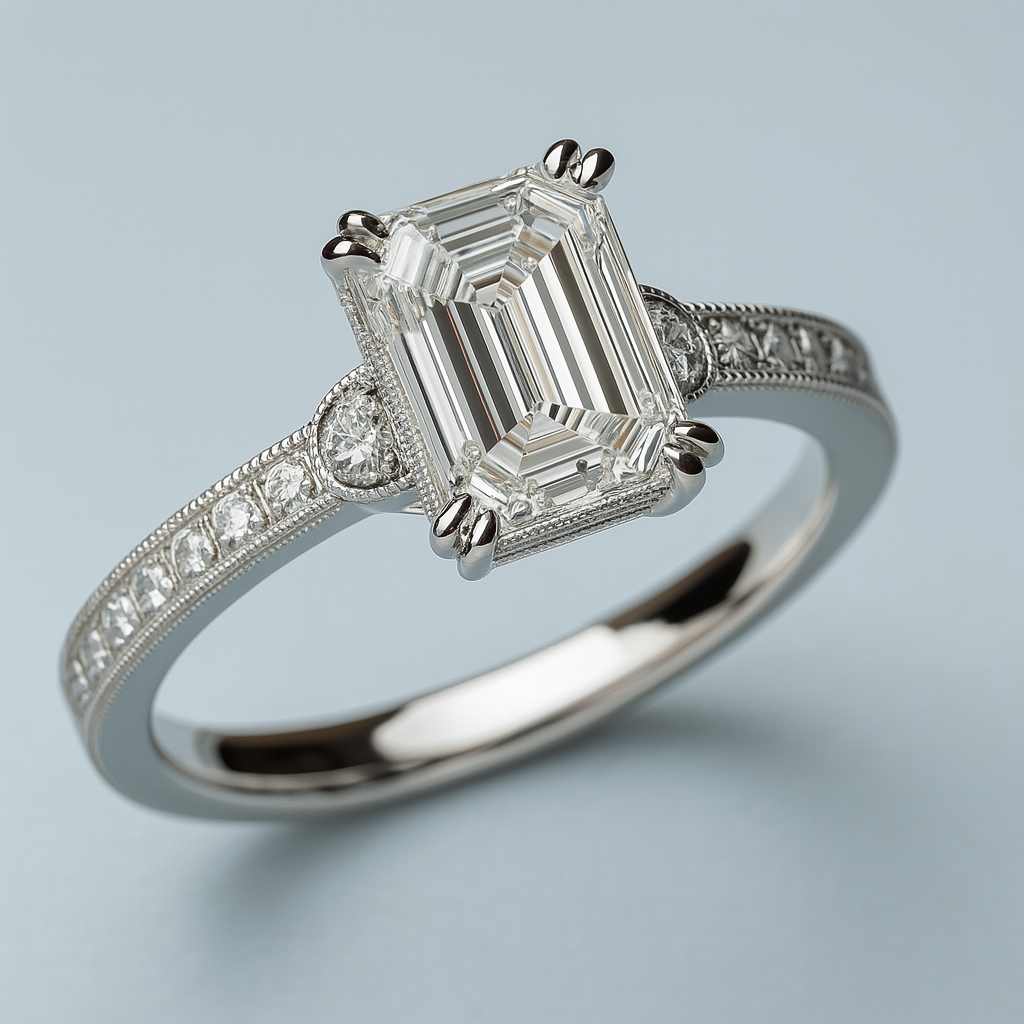 "Céleste step-cut diamond ring architectural design VVS1 clarity"