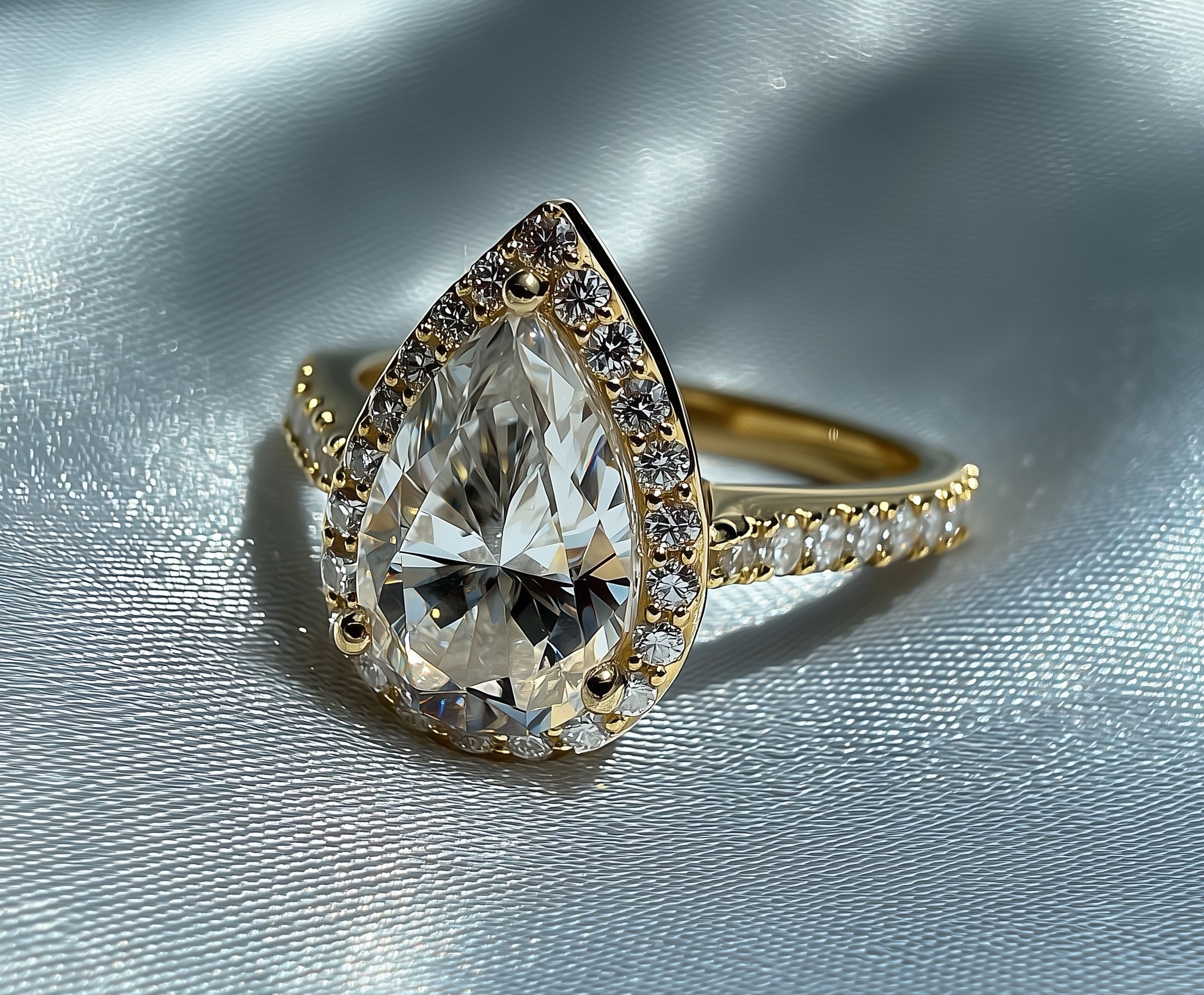 Sami pear-cut diamond ring 2-3 carat halo setting 18K gold lab-grown