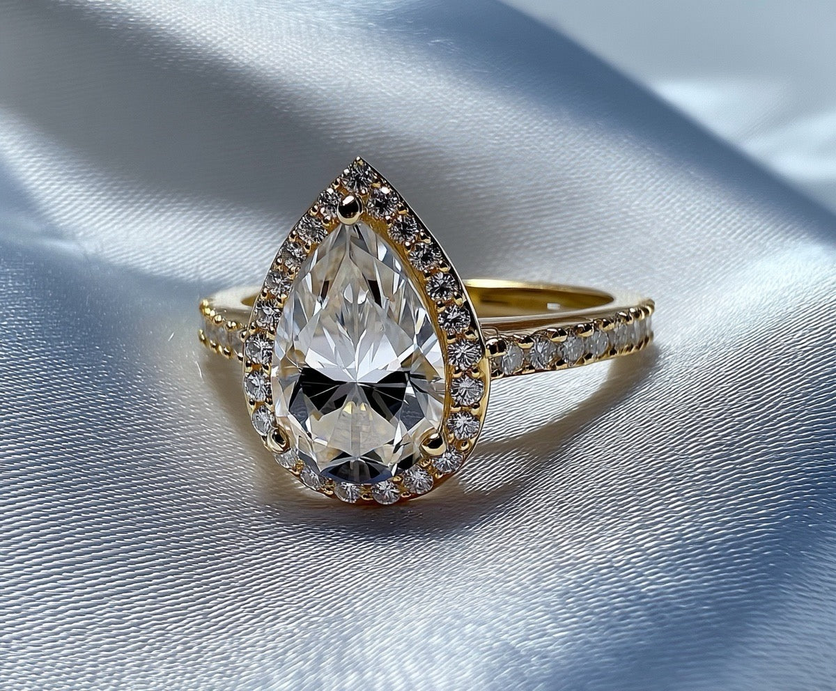 pear-shaped diamond engagement ring lab diamond stones 18K gold