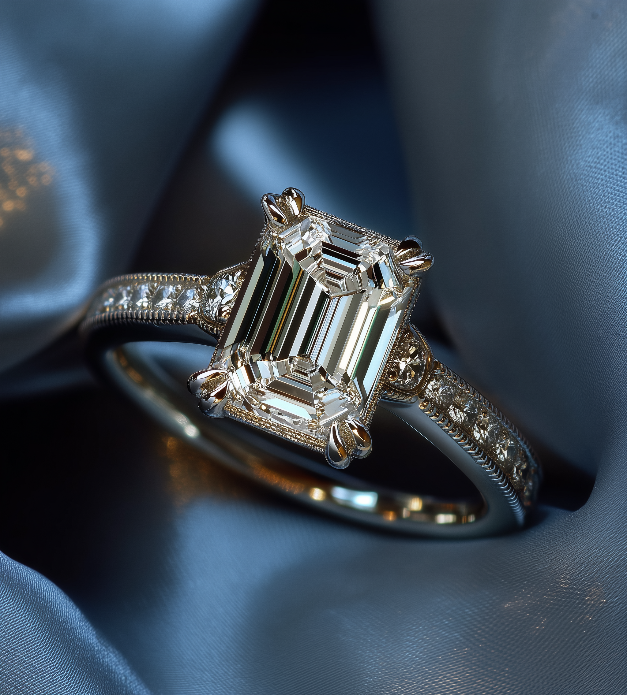 "Céleste emerald-cut diamond ring 2-3 carat hidden halo 18K gold"
