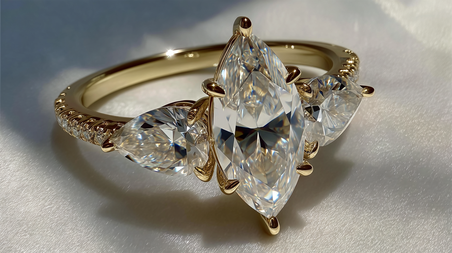 "Camille marquise-cut diamond  ring with  pear accents on pave 18K gold"
