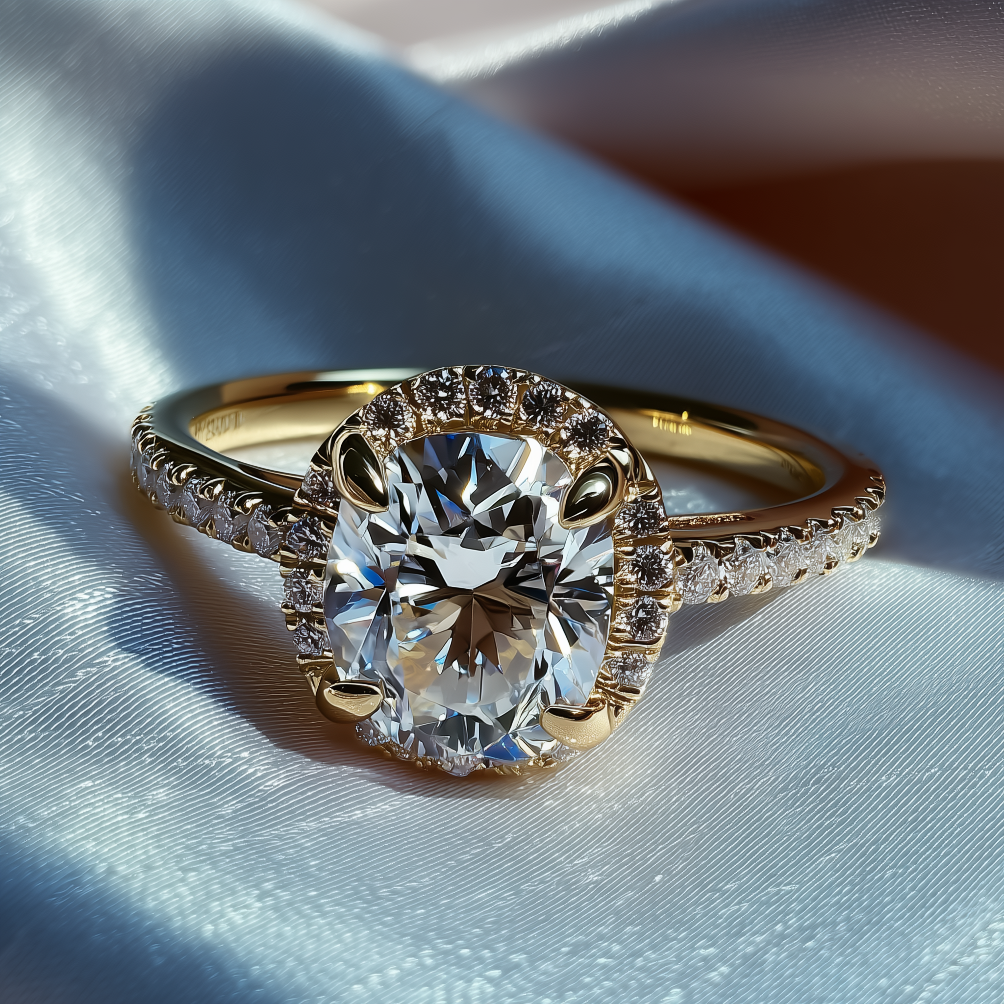 "Tayem oval diamond halo ring 20-24 accent diamonds cultivated stones"
