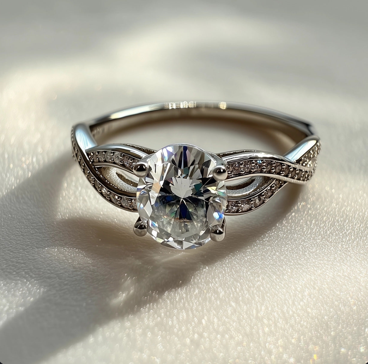 "Marin oval diamond solitaire ring with twisted gold band VVS1"
