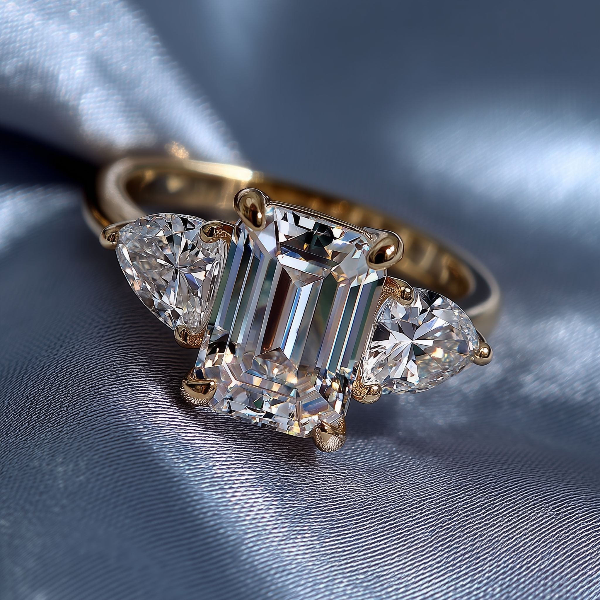 Sabine emerald-cut diamond ring 2-3 carat with accent stones 18K gold.
