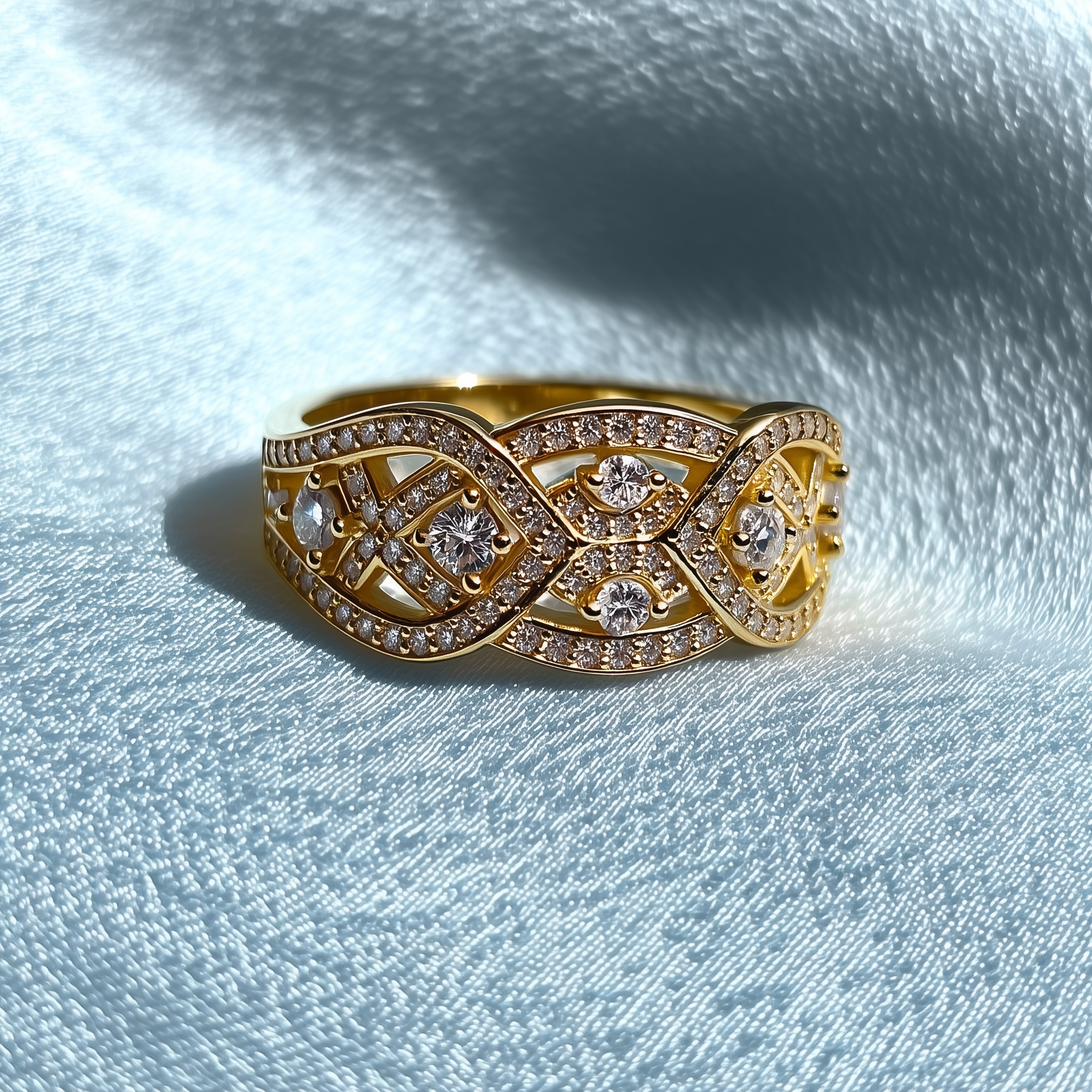 Sahar braided diamond band ring 100+ cultivated diamonds 4.8mm thick