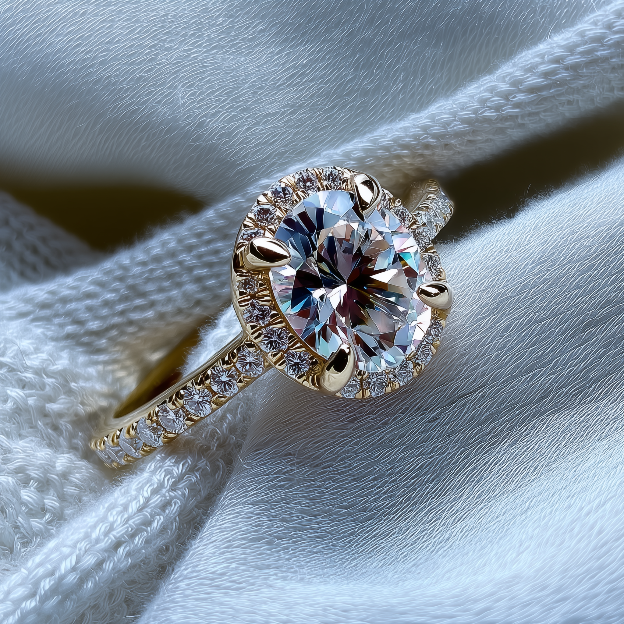 "Tayem oval-cut diamond ring 2-3 carat halo setting 18K yellow gold"

